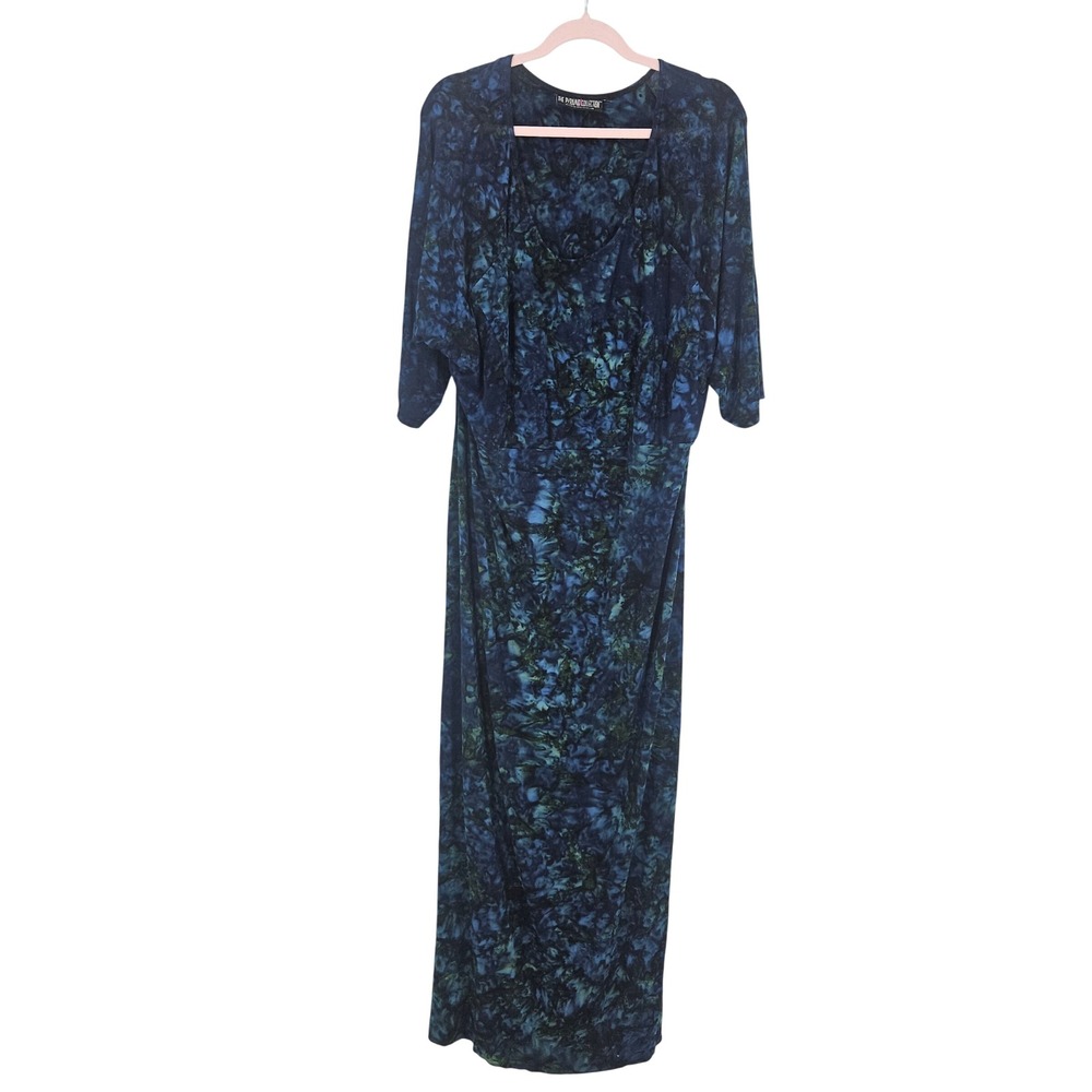 Pyramid Collection Tie Dye Maxi Dress Women's Blue Black Stretch Boho Size 2X